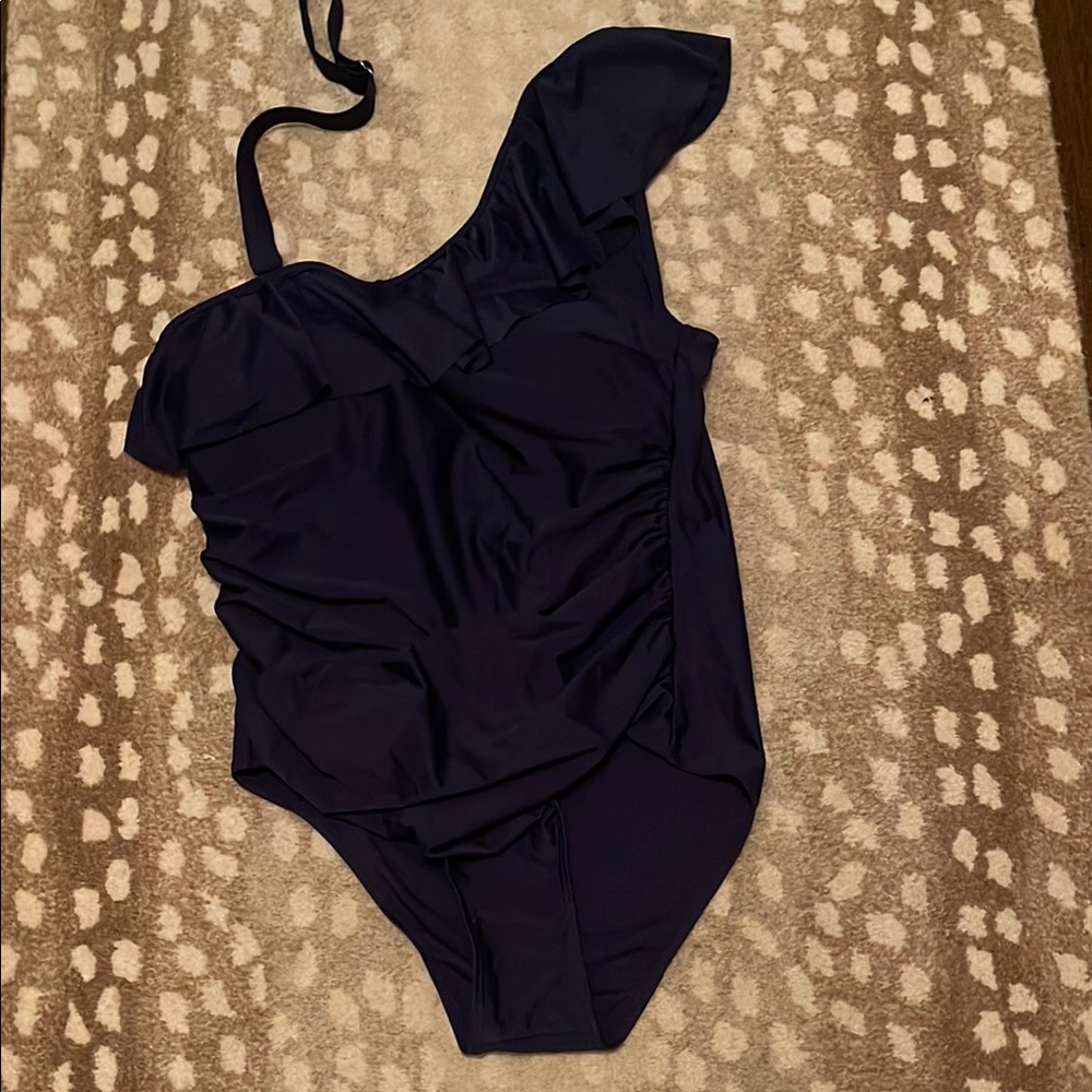 Navy One Piece Swimsuit Ruffle